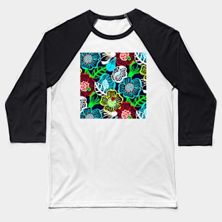 Hand drawn bold colorful floral pattern Baseball T-Shirt